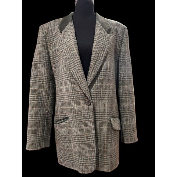 N/A Other - David N Vintage Glen Plaid Blazer Men Velvet Collar scandinavian estate tweed
